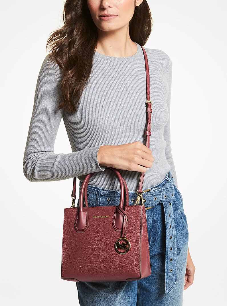 Mercer Medium Pebbled Leather Crossbody Bag in DARK CHERRY | Michael Kors