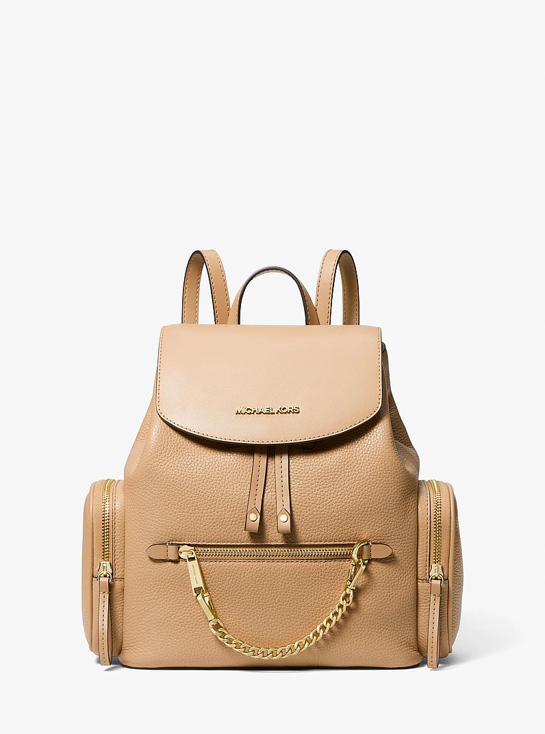 Jet Set Medium Pebbled Leather Backpack in CAMEL | Michael Kors