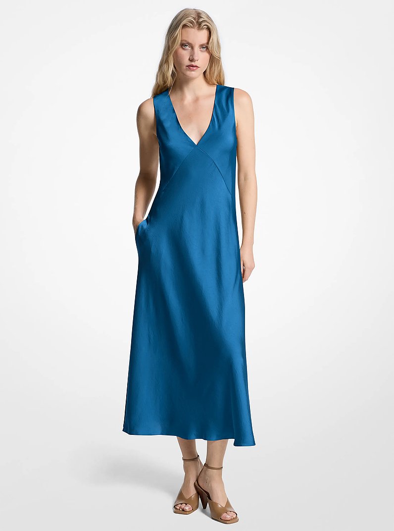Robe mi-longue en satin in BLEU RIVI&Egrave;RE | Michael Kors