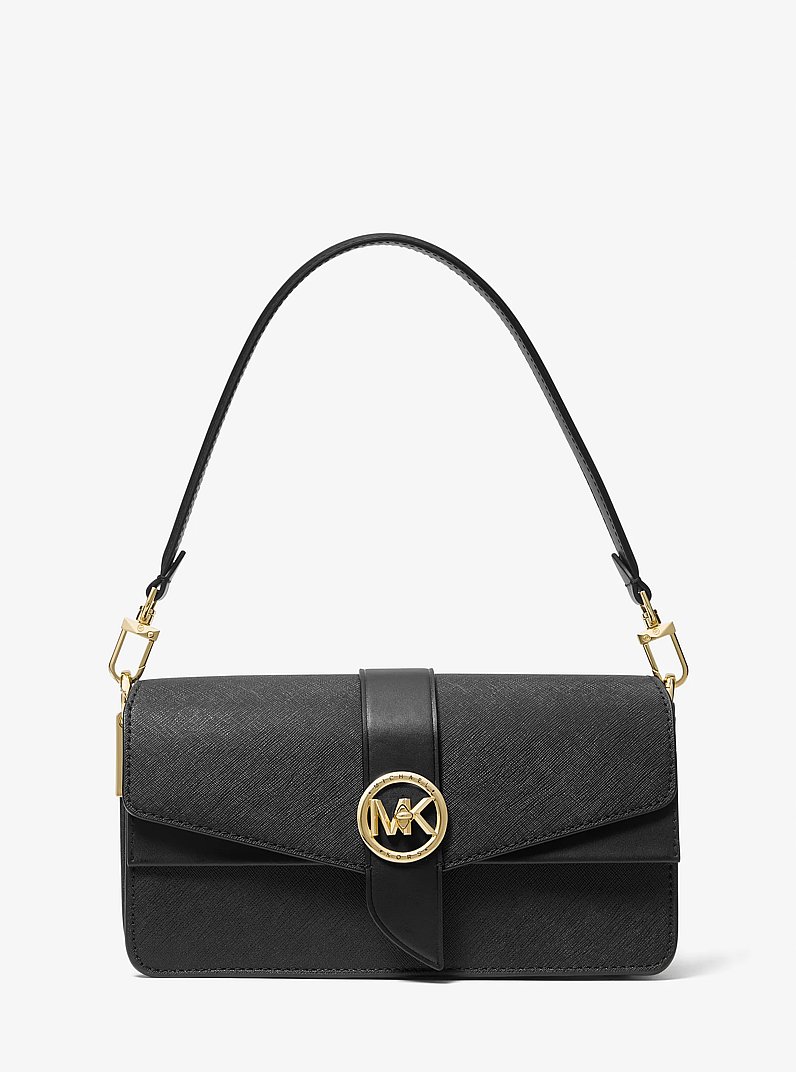 Greenwich Medium Saffiano Leather Shoulder Bag in BLACK | Michael Kors