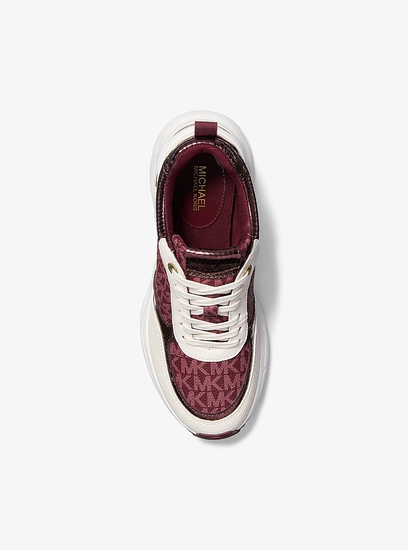 Katrina Signature Logo and Metallic Lizard Embossed Trainer in OXBLOOD MLTI | Michael Kors