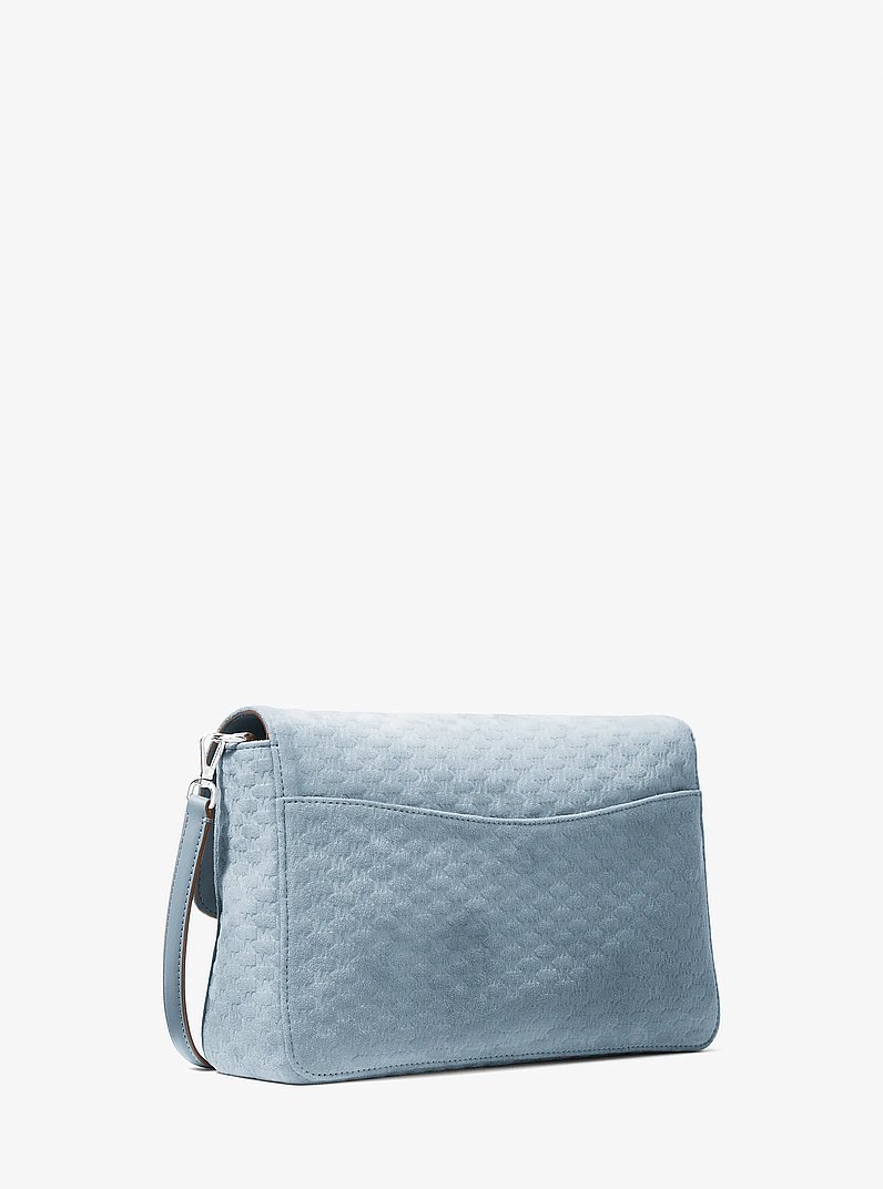 Grand sac &agrave; bandouli&egrave;re convertible Kacey en microsu&egrave;de de polyester &agrave; logo grav&eacute; in BLEU P&Acirc;LE | Michael Kors
