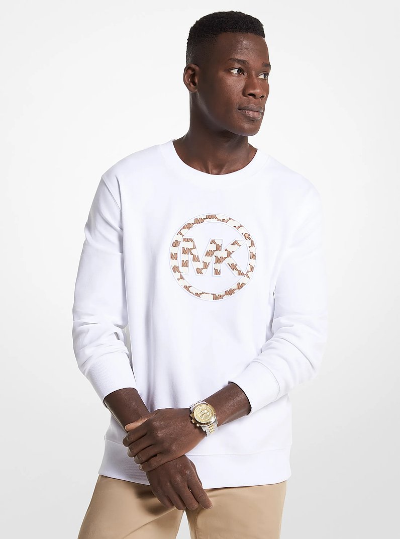 Logo Charm Cotton Blend Sweatshirt in WHITE | Michael Kors