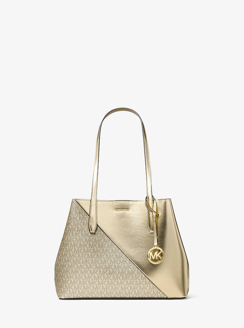 Avalon Medium Metallic and Signature Logo Tote Bag in OR P&Acirc;LE | Michael Kors