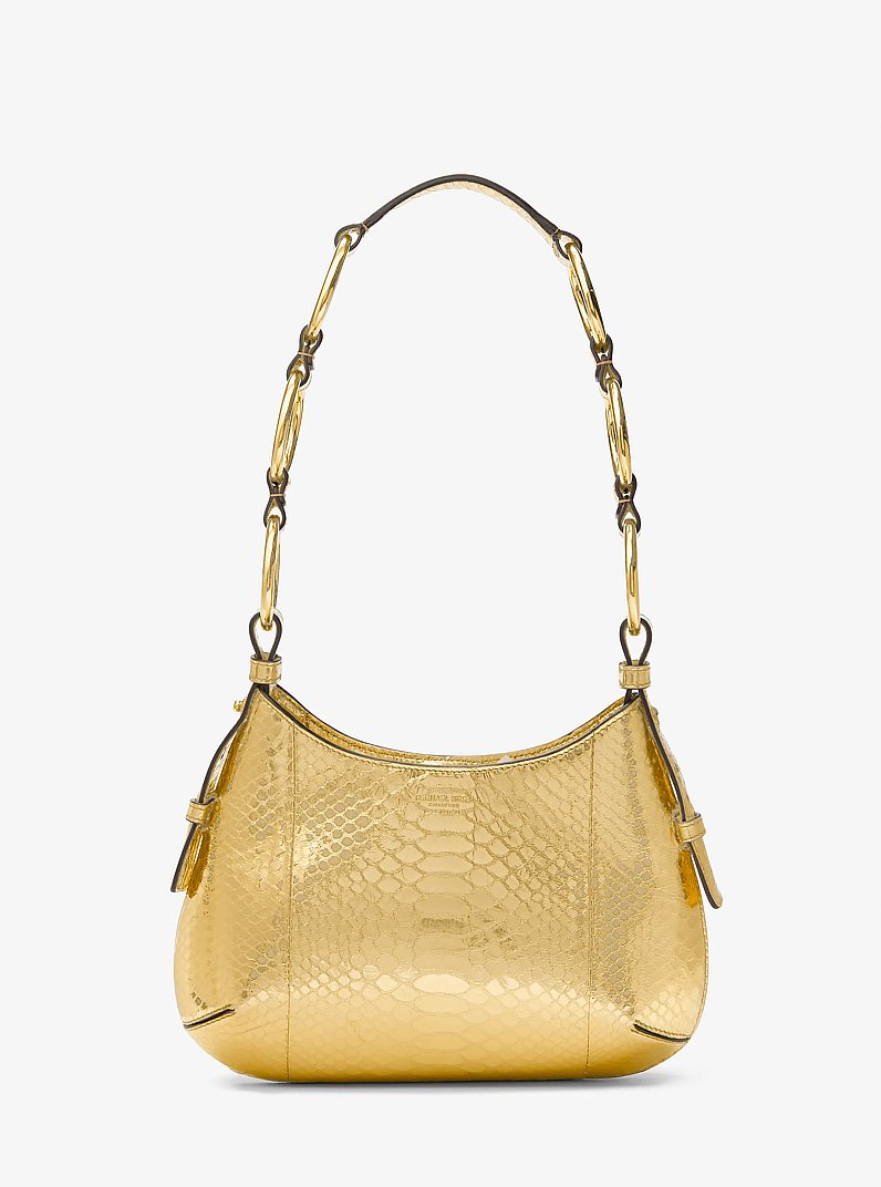 Bardot Mini Metallic Python Embossed Leather Hobo Shoulder Bag in GOLD | Michael Kors
