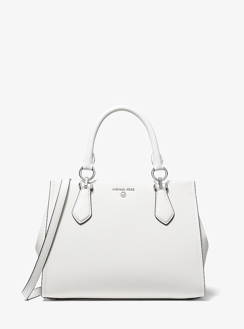 Sac &agrave; main Marilyn de taille moyenne en cuir Saffiano in BLANC OPTIQUE | Michael Kors