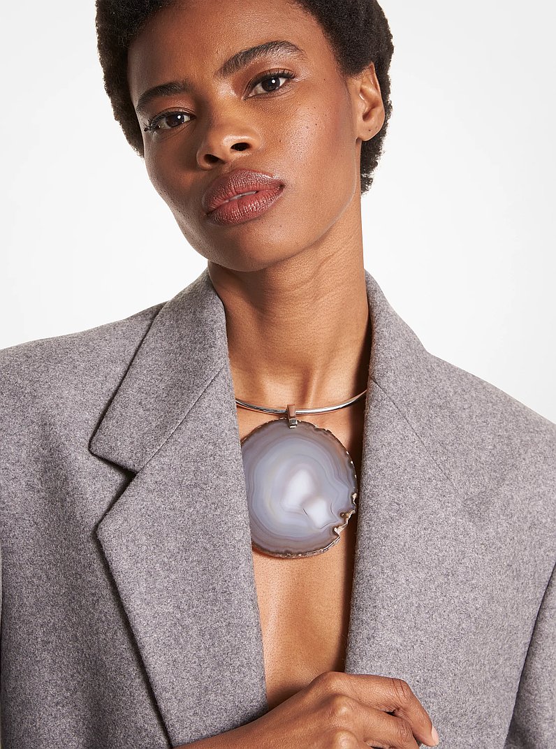 Precious Metal-Plated Brass and Agate Collar Necklace in SILVER/GREY | Michael Kors