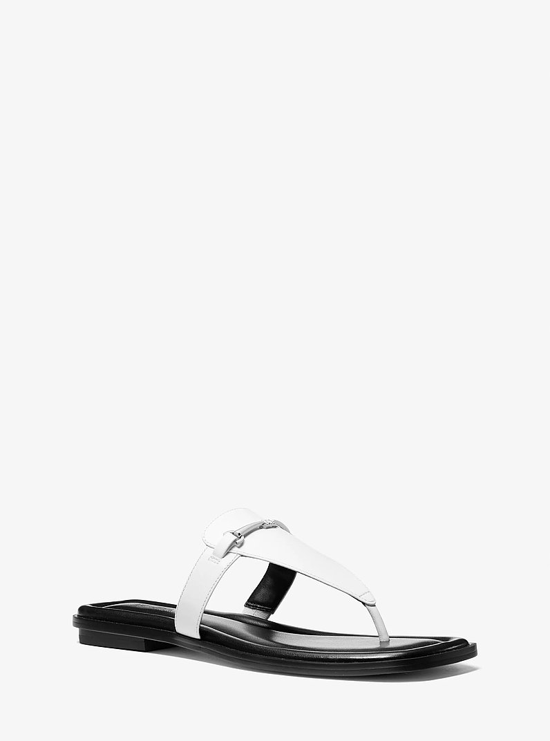 Sandale Lena aus Leder mit T-Riemen in OPTIC WHITE | Michael Kors