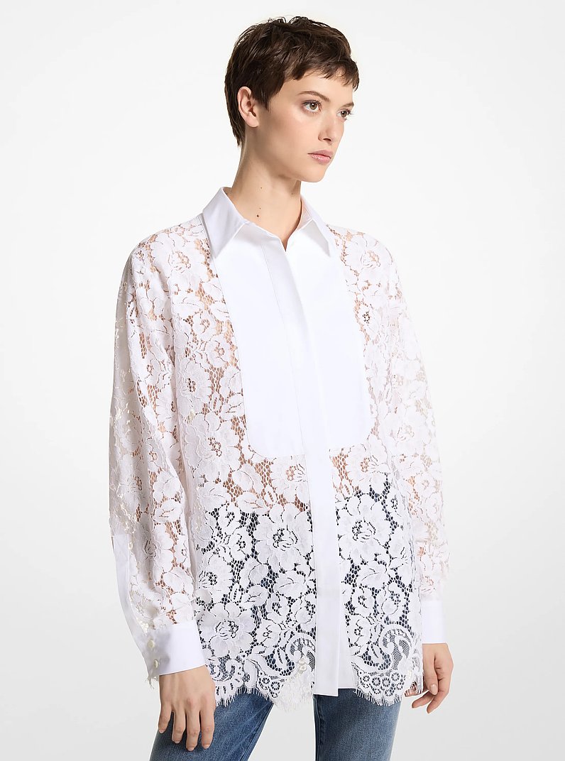 Floral Lace Oversized Shirt in OPTIC WHITE - Sale | Michael Kors [US]