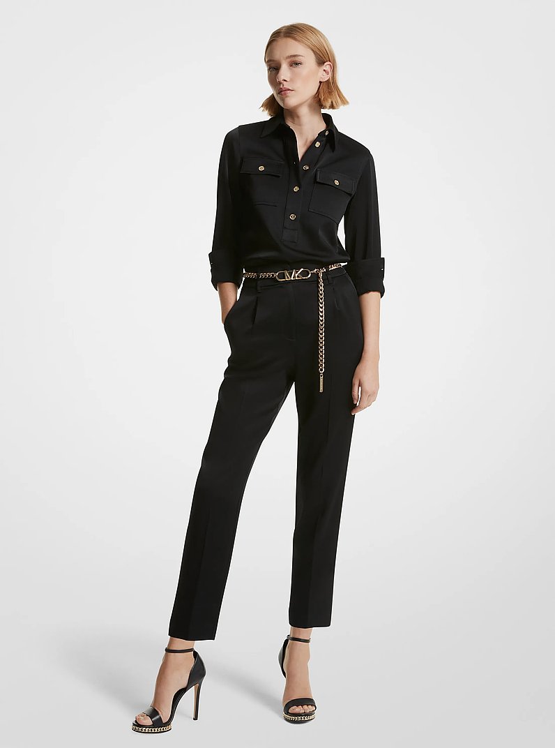 Crepe High-Waist Belted Pants in BLACK | Michael Kors