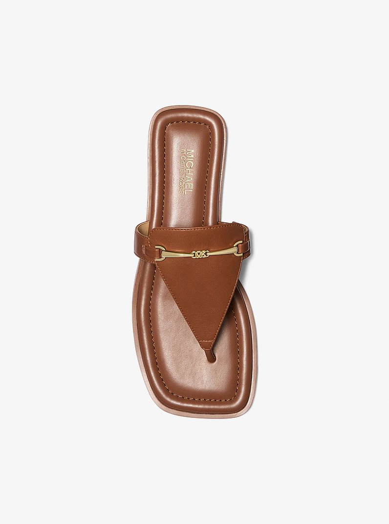 Lena Leather T-Strap Sandal in LUGGAGE | Michael Kors