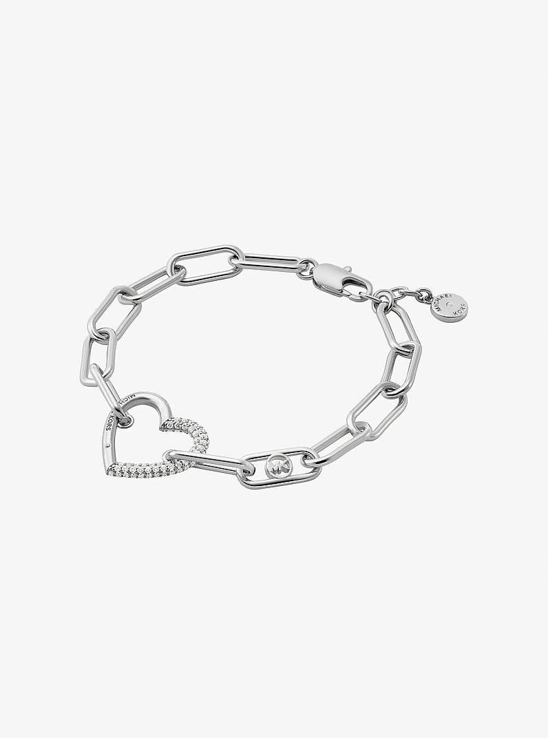 Pav&eacute; Heart Curb-Link Bracelet in SILVER | Michael Kors