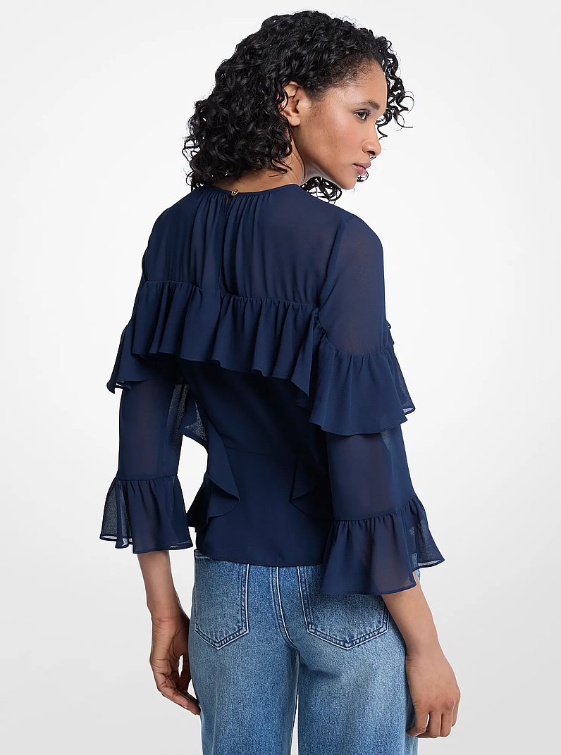 Ruffled Georgette Blouse  in MIDNIGHTBLUE | Michael Kors