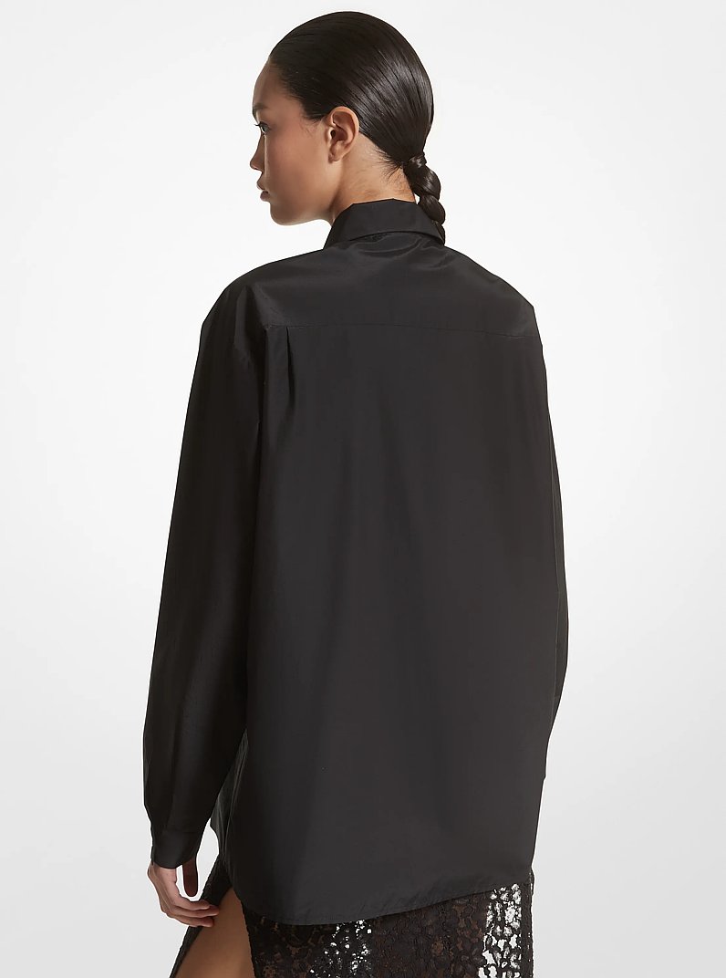 Camicia boyfriend in taffet&agrave; di seta e cotone in NERO | Michael Kors