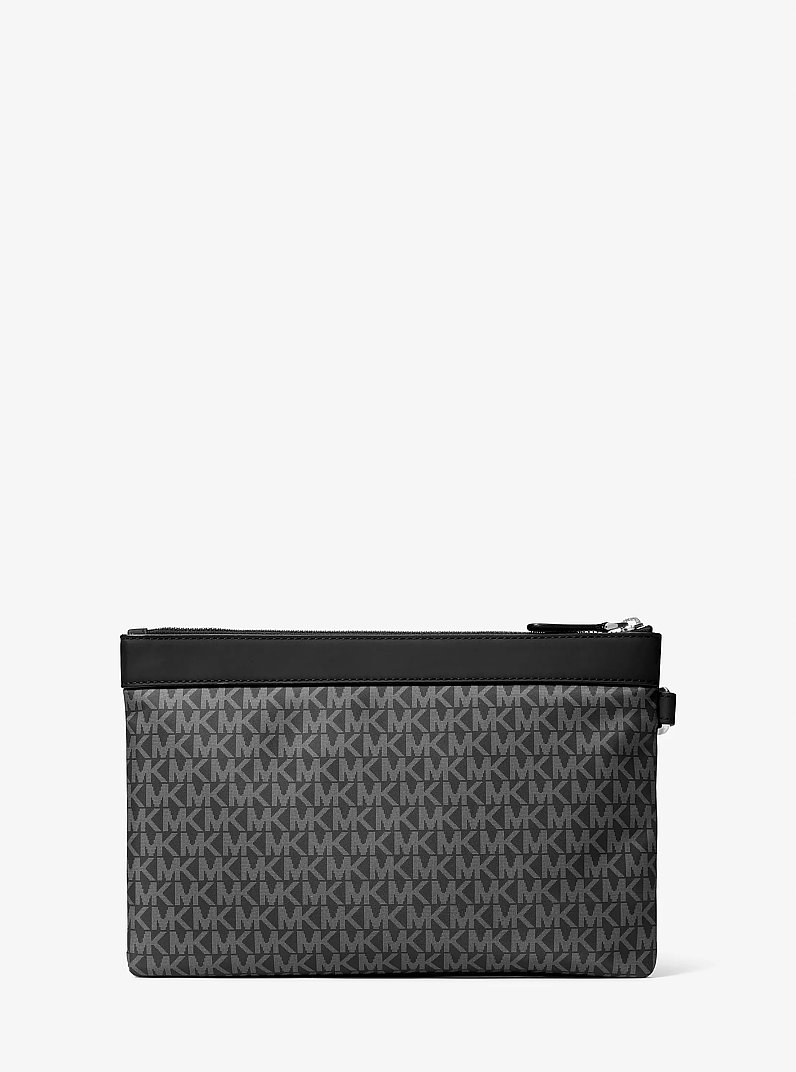 Brooklyn Printed Signature Logo Travel Pouch in BLACK | Michael Kors