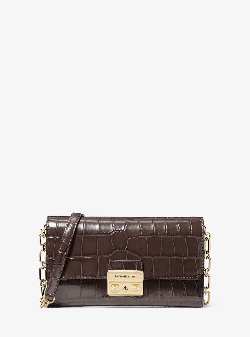 Tribeca Small Crocodile Embossed Leather Convertible Crossbody Bag