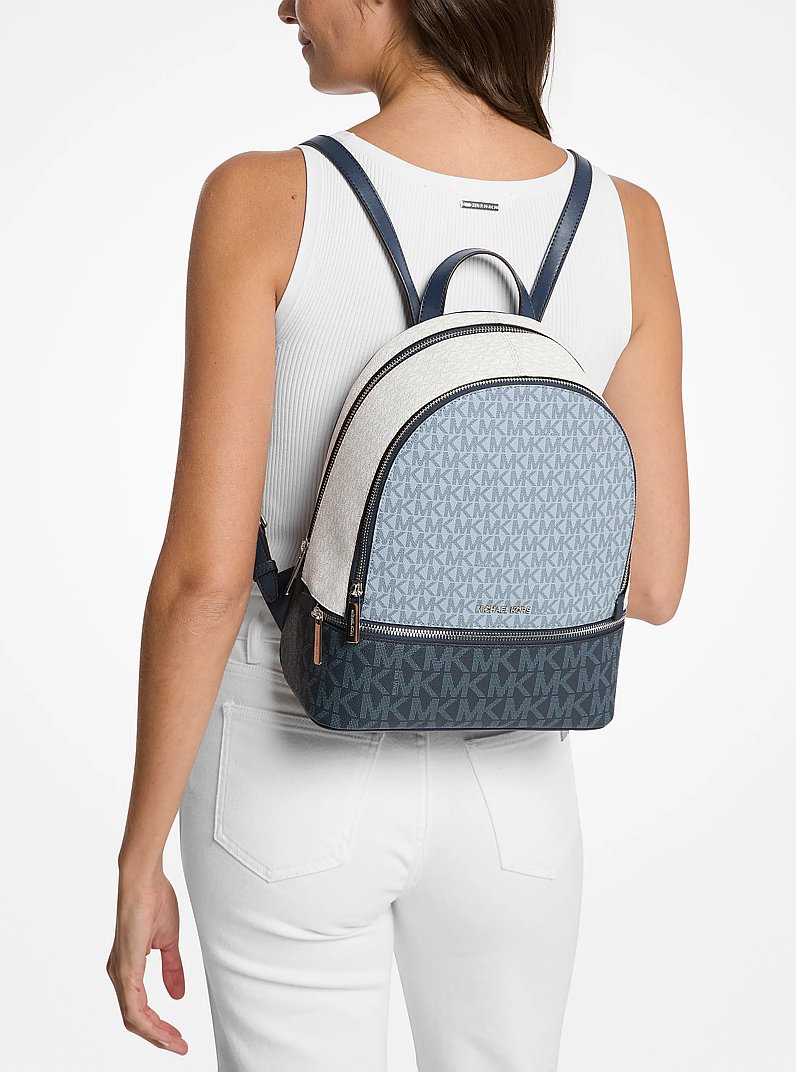 Rhea Medium Color-Block Signature Logo Backpack in ADMIRL MULTI | Michael Kors