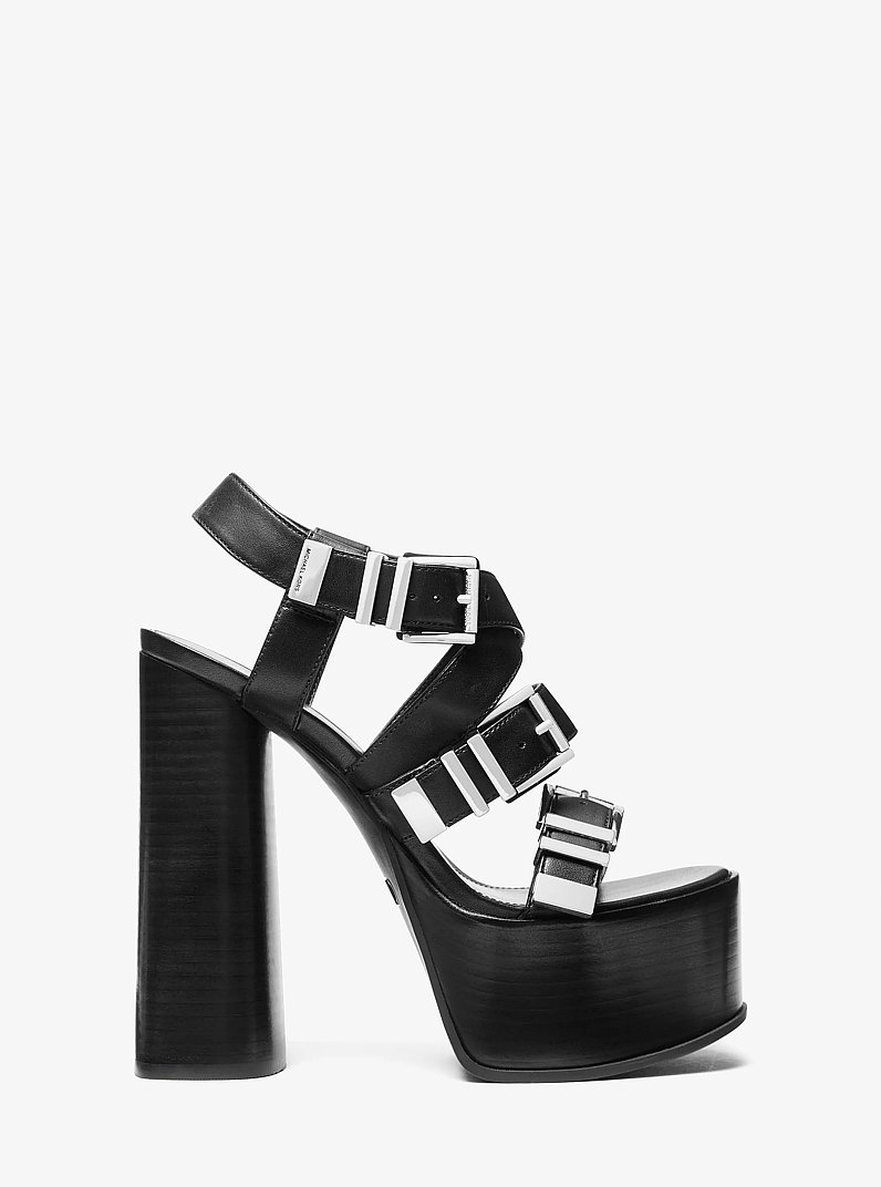 Darrington Leather Platform Sandal in BLACK | Michael Kors