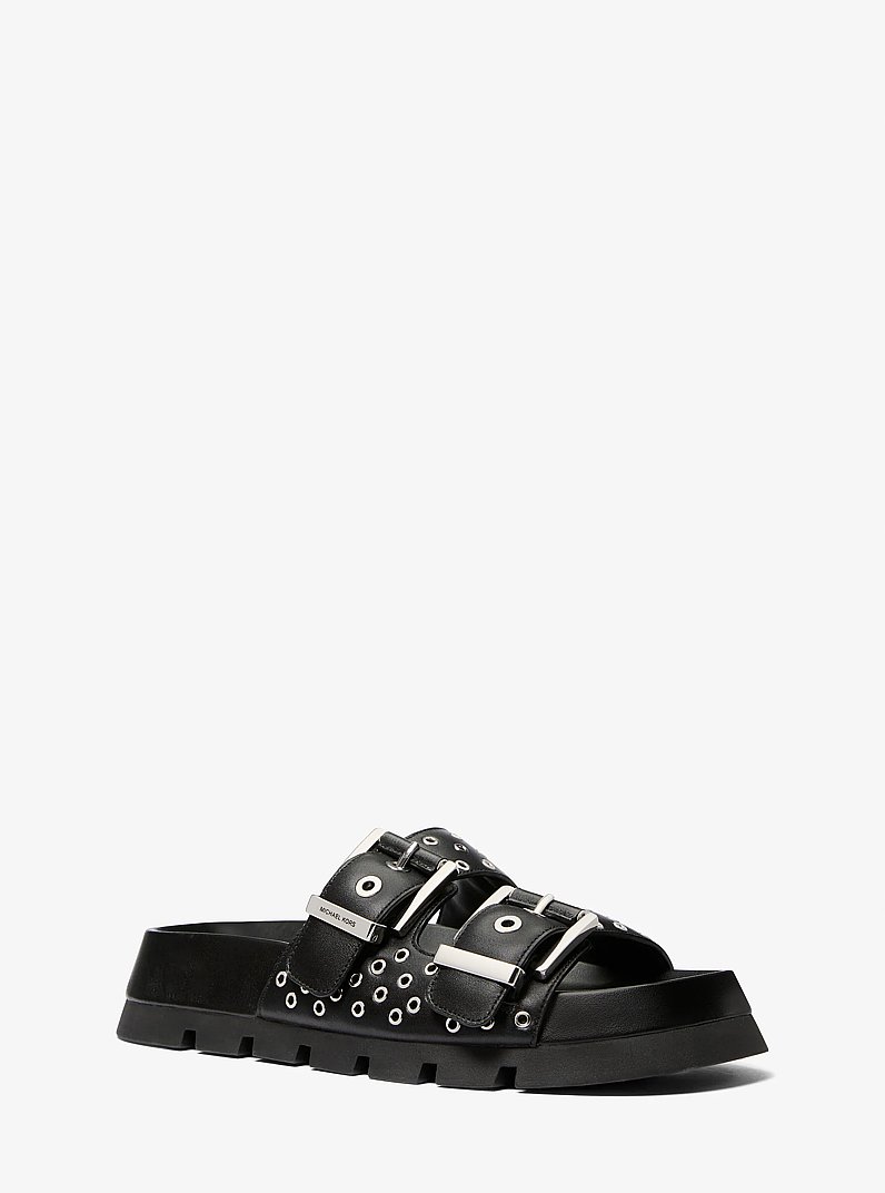 Colby Grommeted Leather Flat Sandal in BLACK | Michael Kors