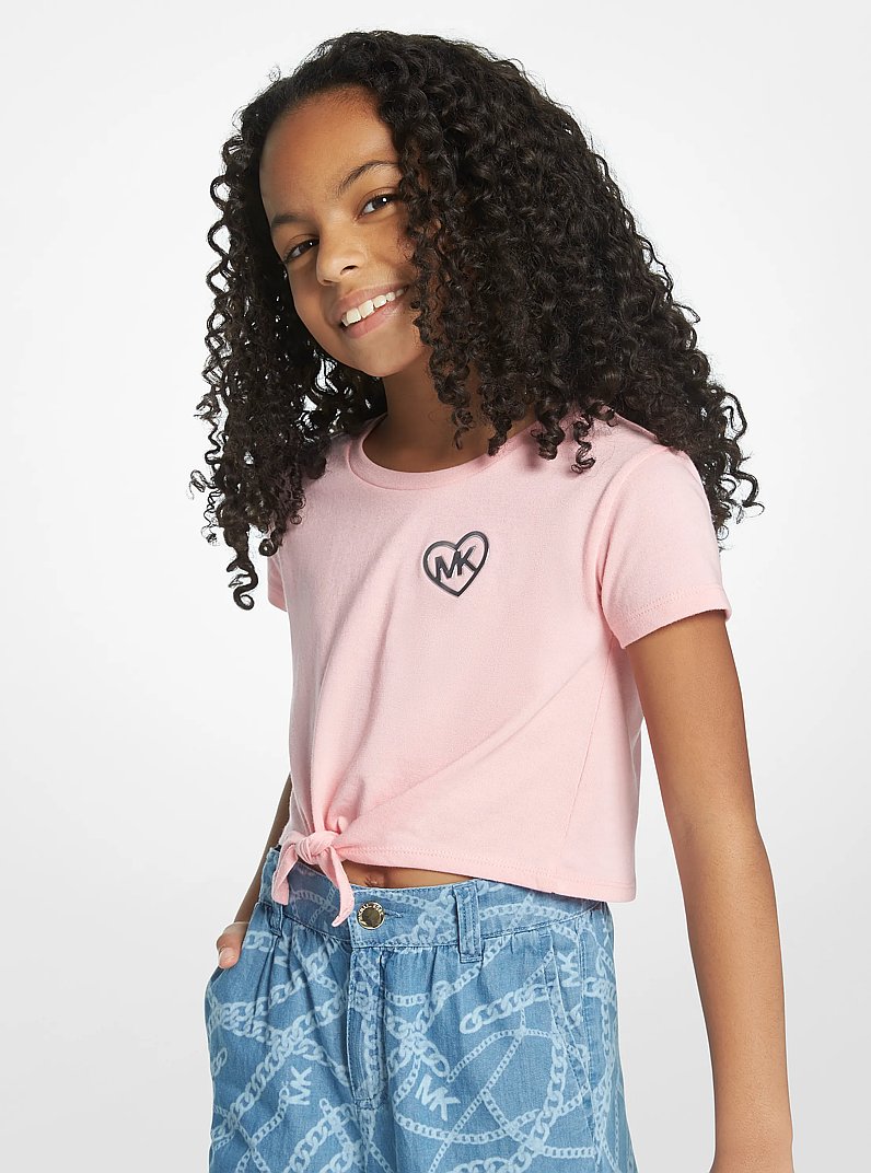 Tie-Front Stretch Jersey T-Shirt in PINK | Michael Kors