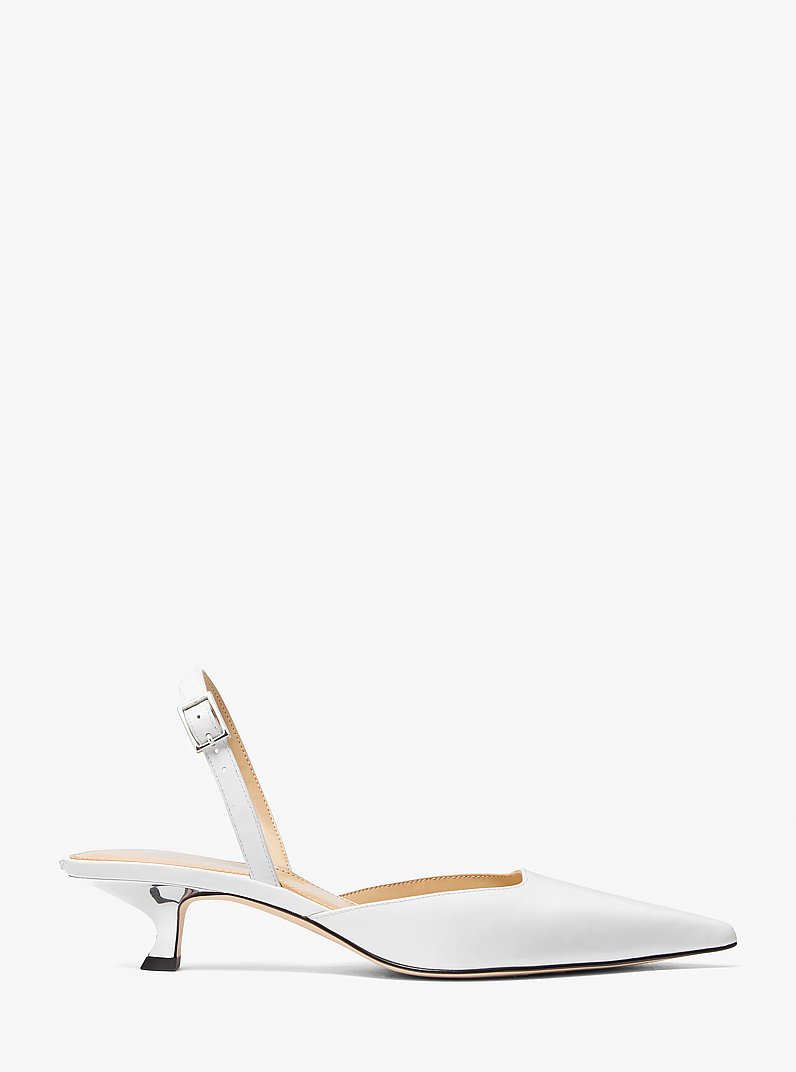 D&eacute;collet&eacute; slingback Luna in pelle con mezzo tacco in BIANCO OTTICO | Michael Kors