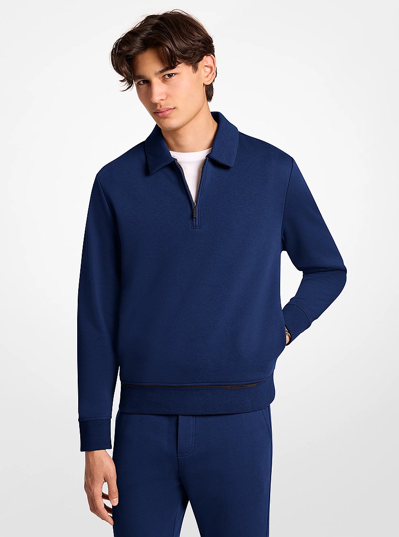 Terry Cotton Blend Polo Sweater in MIDNIGHT | Michael Kors