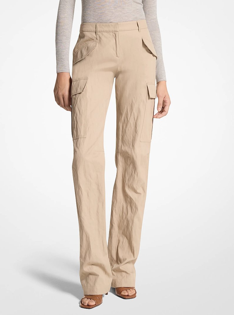 Crushed Cotton Gabardine Cargo Trousers in SAND | Michael Kors