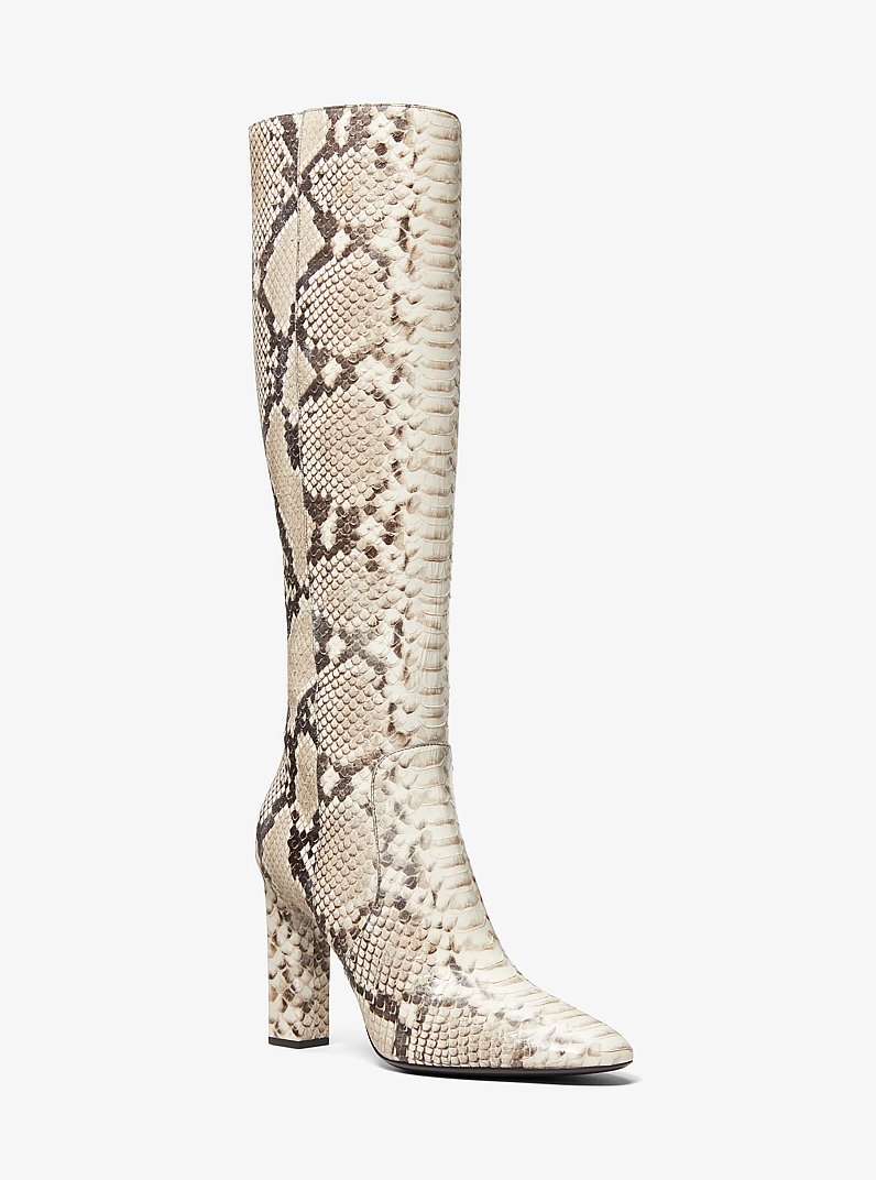 Carly Python Embossed Leather Boot in NATURAL | Michael Kors