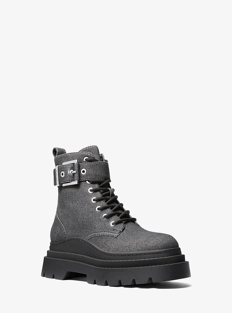 Colby Denim Print Leather Combat Boot in CHARCL MULTI | Michael Kors