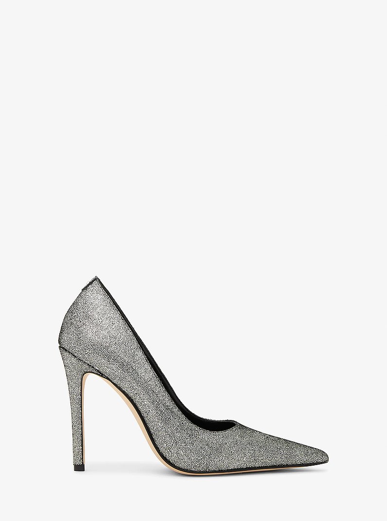 Elyse Crackled Metallic Leather Sandal in SILVER | Michael Kors
