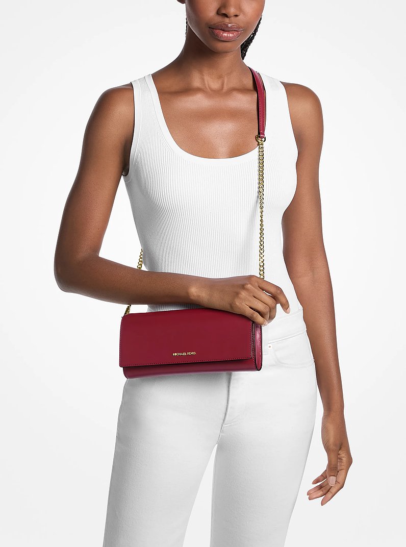 Jet Set Medium Leather Clutch in CHERRY - Sale | Michael Kors