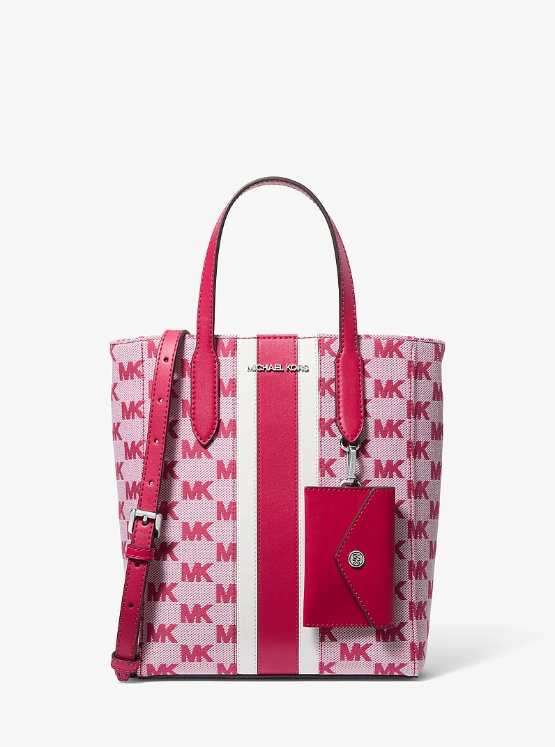 Vincent Small Logo Jacquard Tote Bag with Card Case in DK RASPBERRY | Michael Kors
