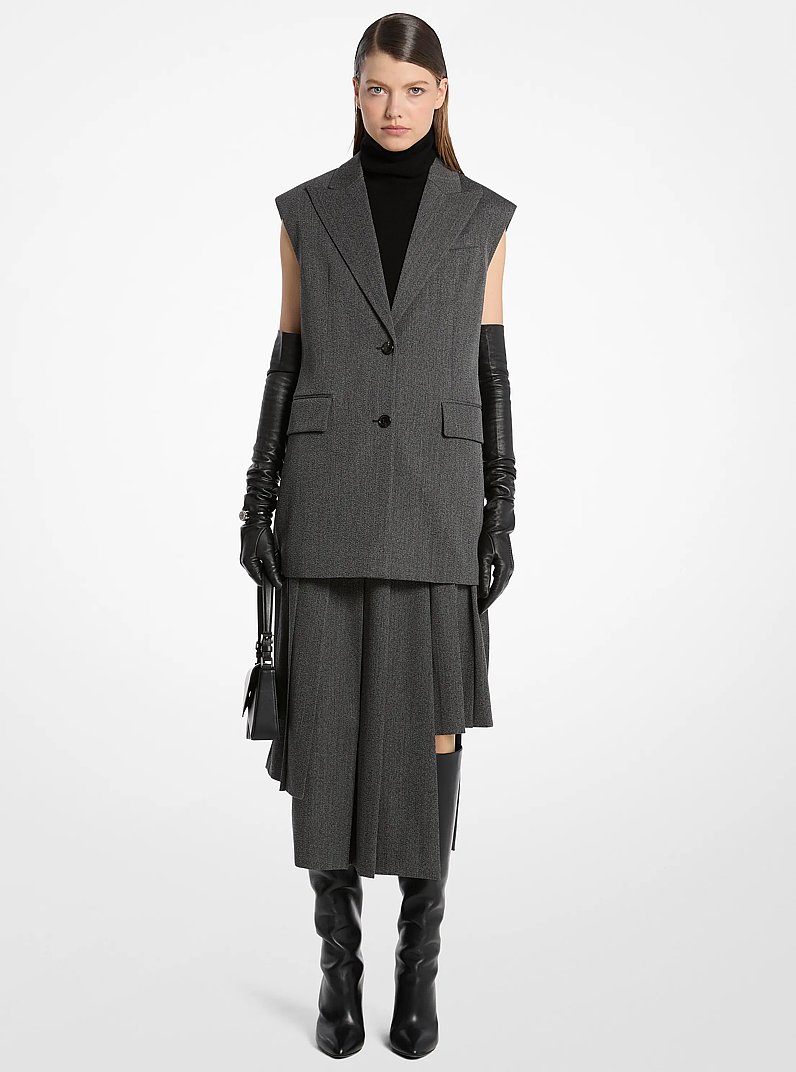 Blazer sin mangas de lana de sarga encubierta in NEGRO/PERLA | Michael Kors
