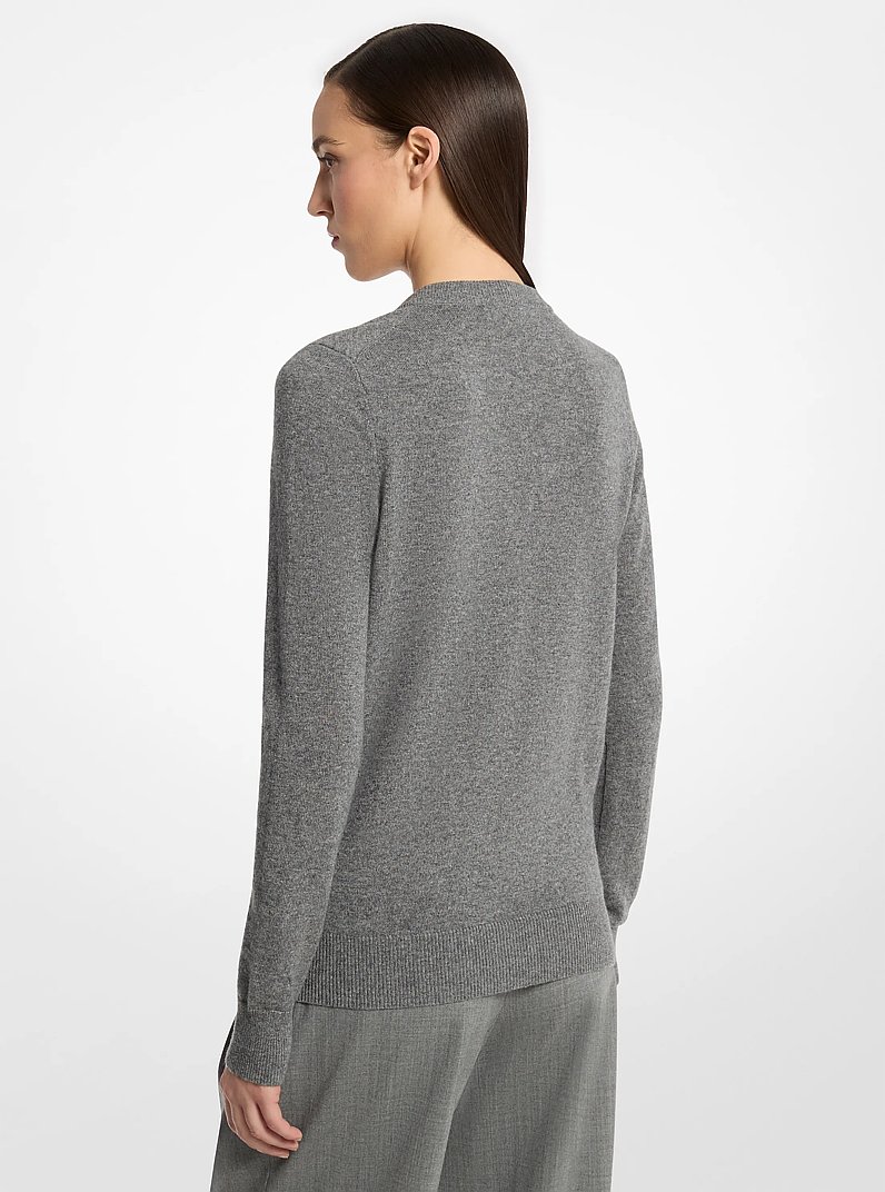 Cashmere V-Neck Asymmetric Sweater in BANKER GREY | Michael Kors