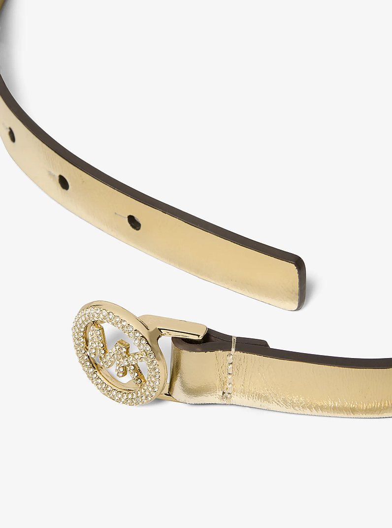 Metallic Leather Pav&eacute; Logo Belt in GOLD | Michael Kors
