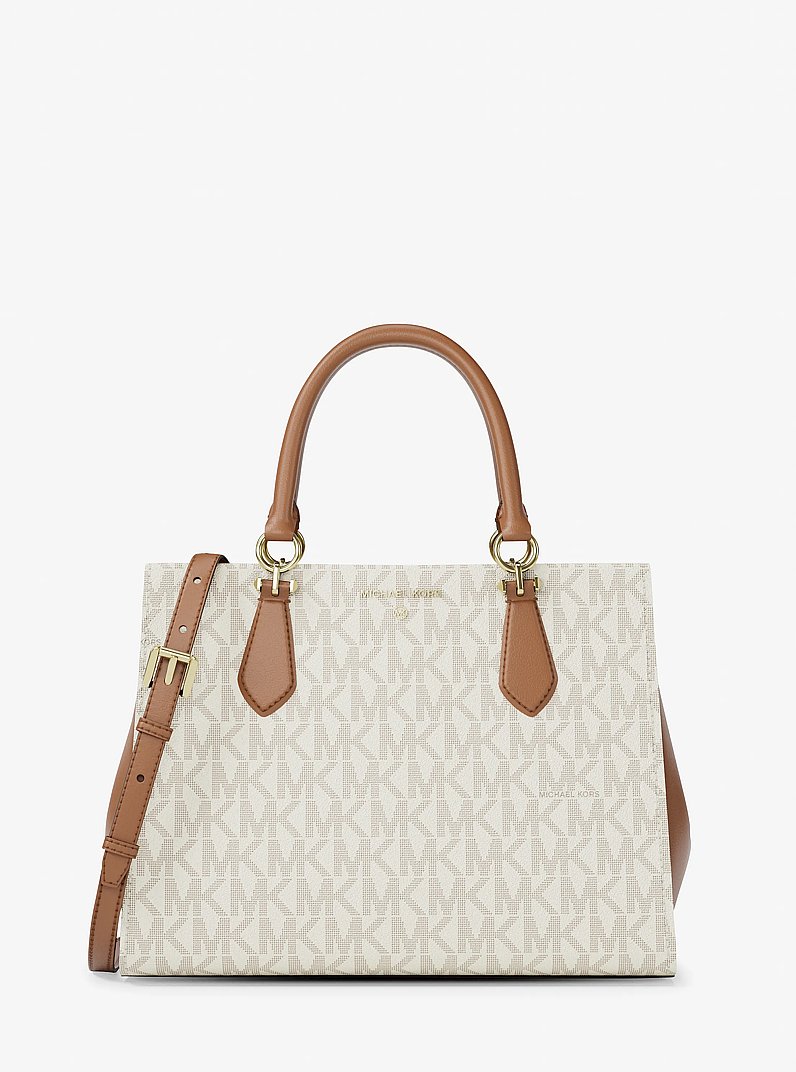 Marilyn Medium Signature Logo Convertible Satchel in VANILLA | Michael Kors