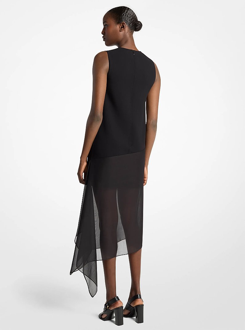 Double Faced Stretch Wool Crepe and Silk Voile Veiled Dress in BLACK | Michael Kors
