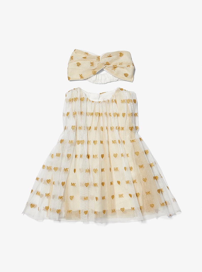 Embellished Logo Tulle Dress and Headband Baby Set in OFF WHITE - Sale |  Michael Kors [US]