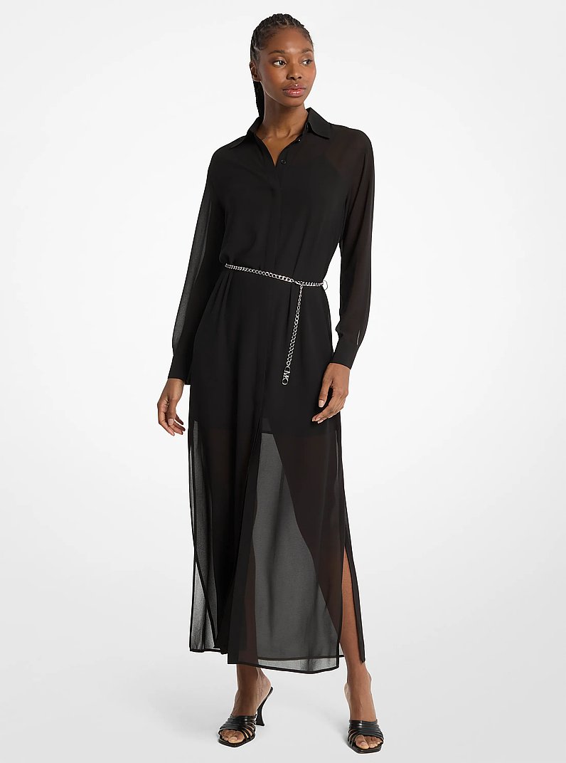 Georgette Belted Shirtdress in BLACK | Michael Kors