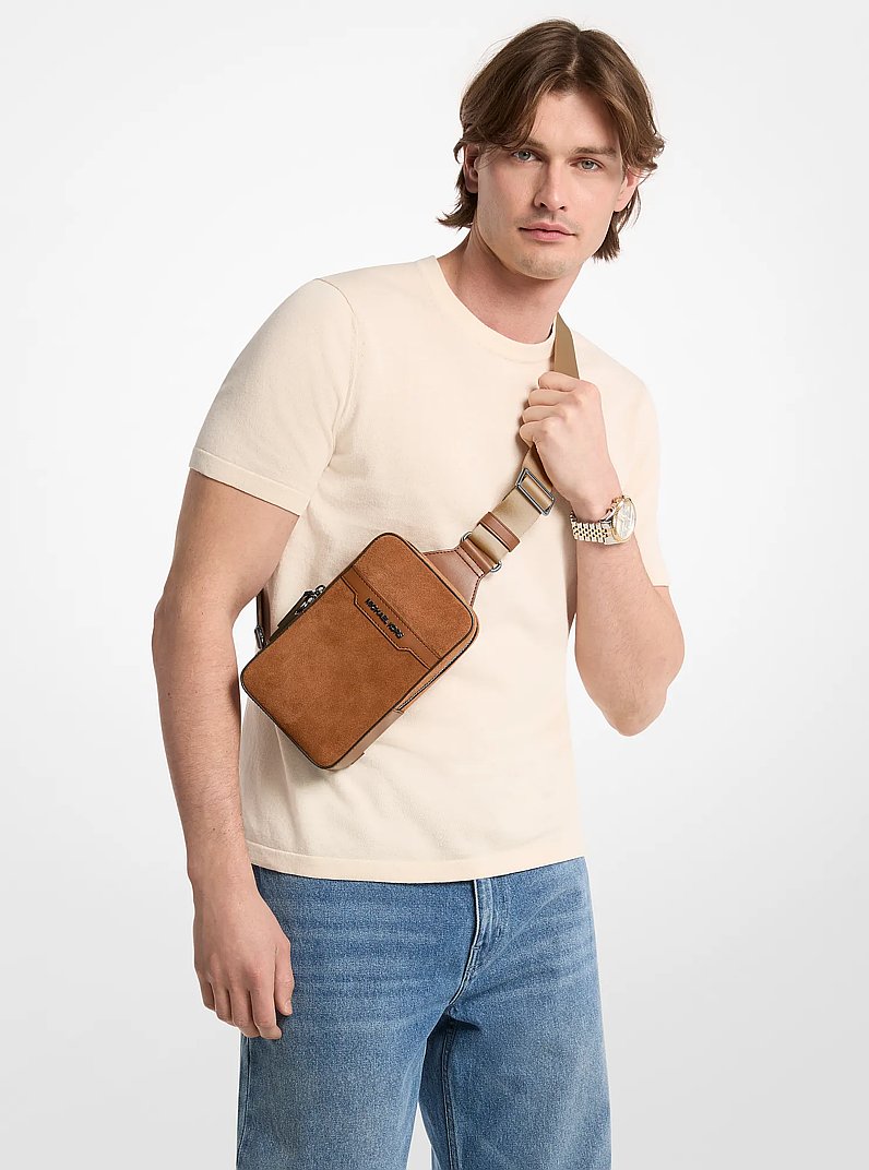 Cooper Medium Suede Sling Pack in LUGGAGE | Michael Kors