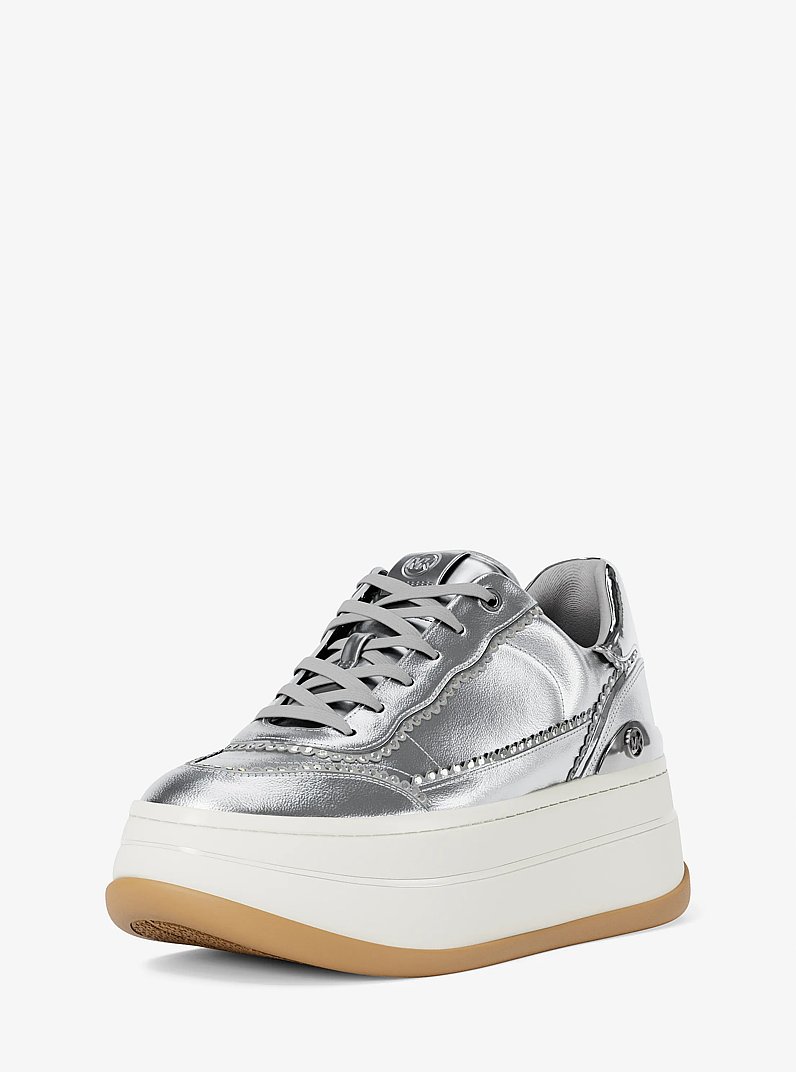 Hayes Embellished Metallic Leather Platform Sneaker in SILVER