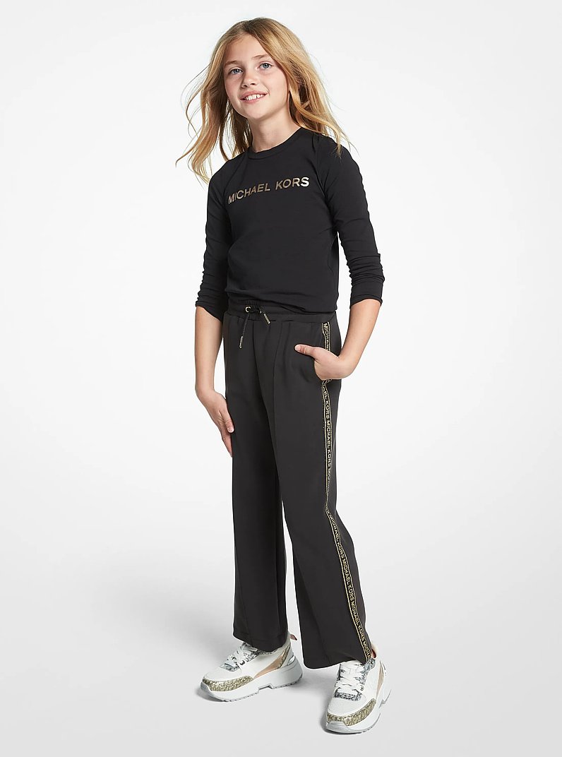 Metallic Logo Tape Stretch Jersey Track Pants