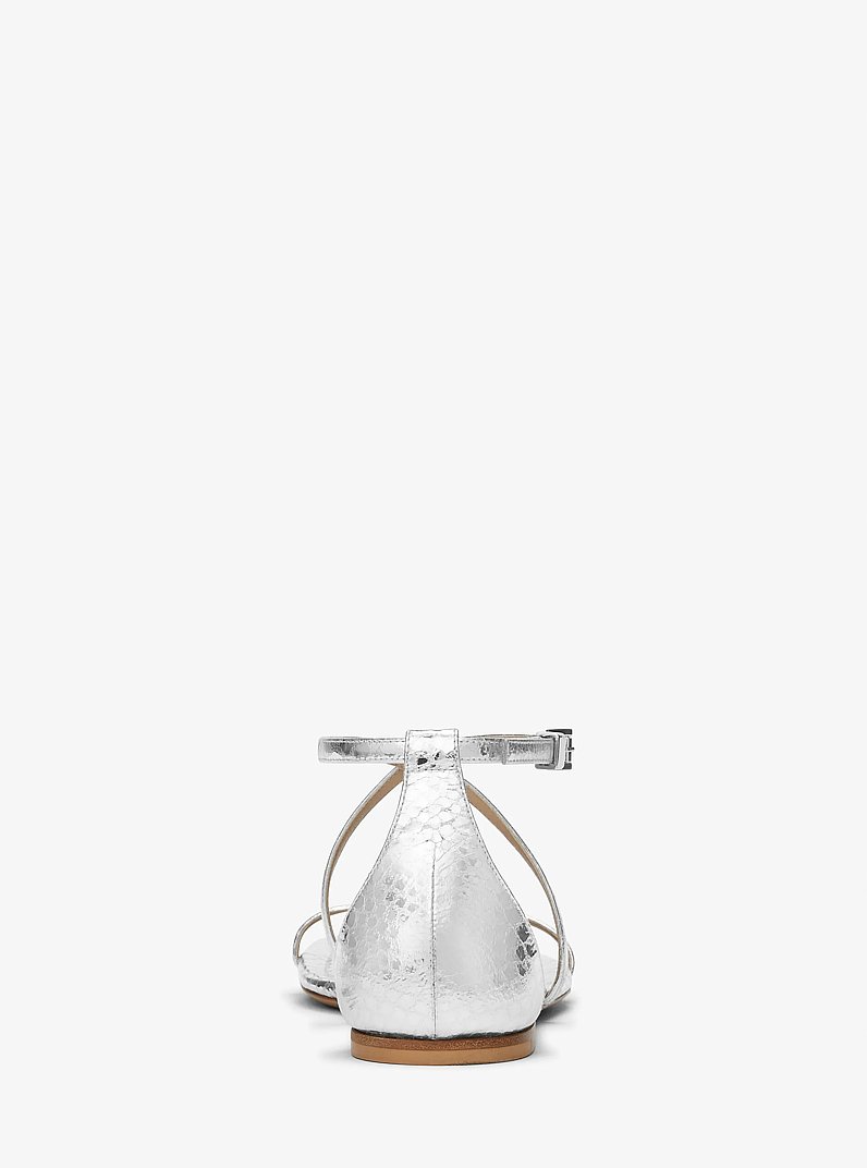 Polly Metallic Python Embossed Leather Sandal in SILVER | Michael Kors