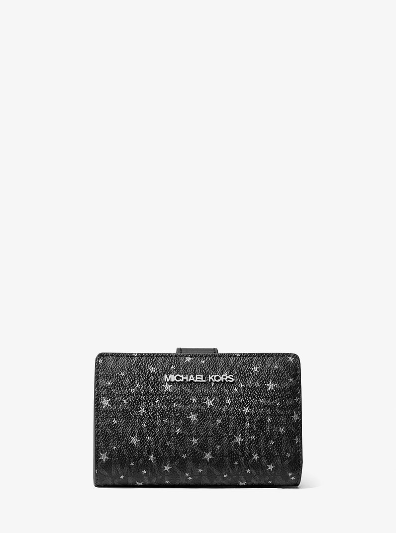 Jet Set Medium Printed Signature Logo Wallet in BLACK | Michael Kors