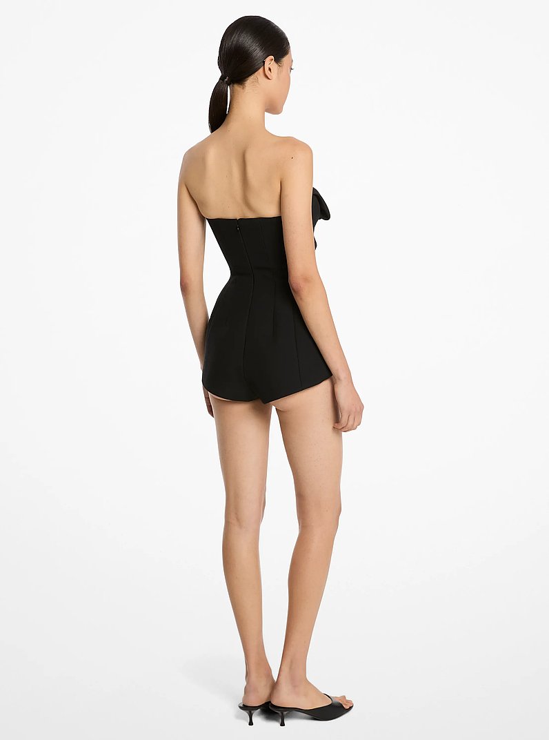 Wool Gabardine Strapless Origami Romper in BLACK | Michael Kors