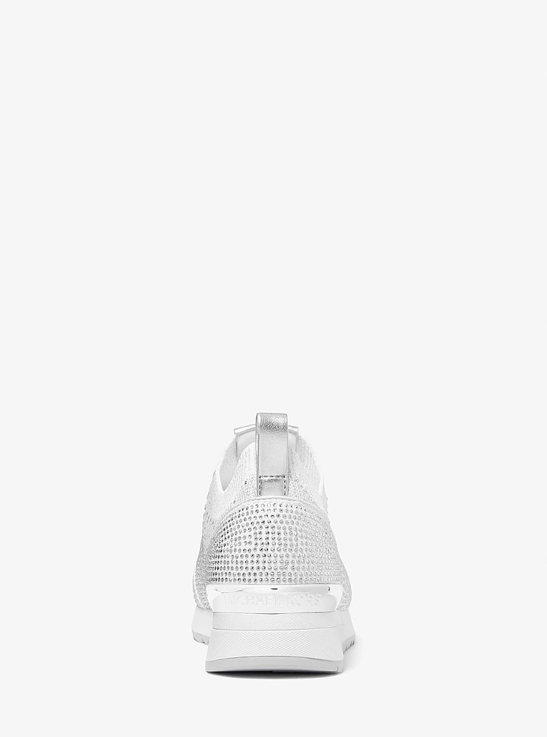 Jenkins Crystal Embellished Metallic Stretch Knit Trainer in SILVER | Michael Kors