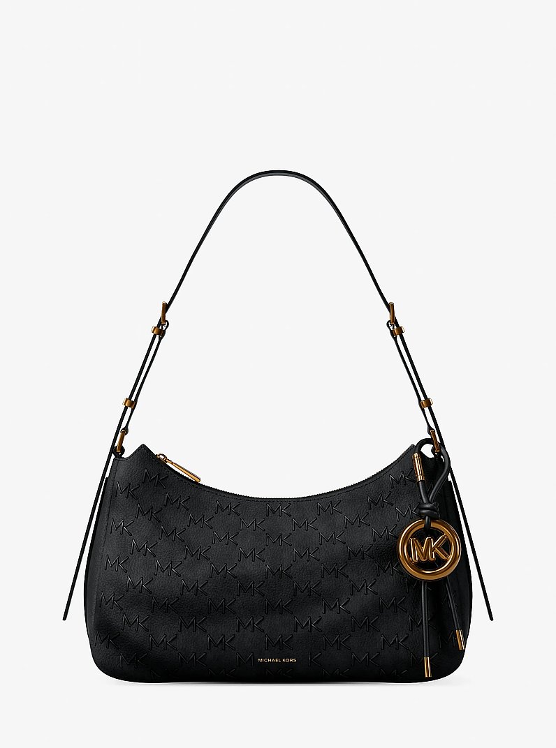 Nolita Medium Whipstitched Logo Leather Shoulder Bag in BLACK | Michael Kors