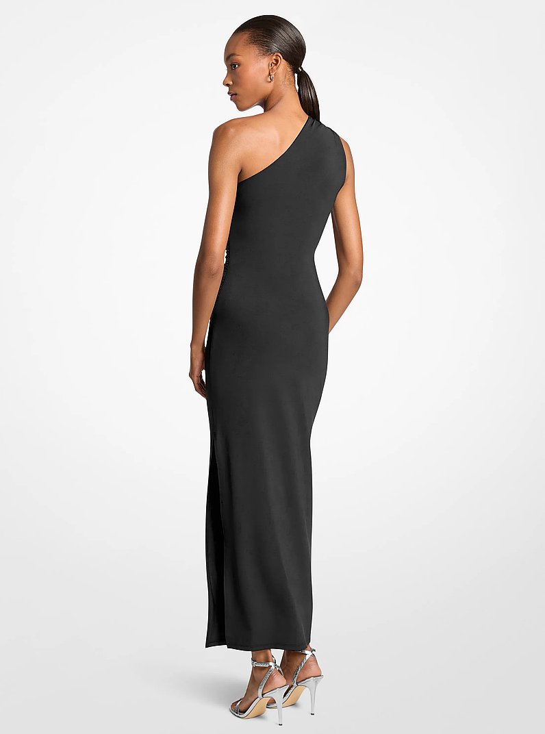 Stretch Matte Jersey One-Shoulder Maxi Dress in BLACK | Michael Kors