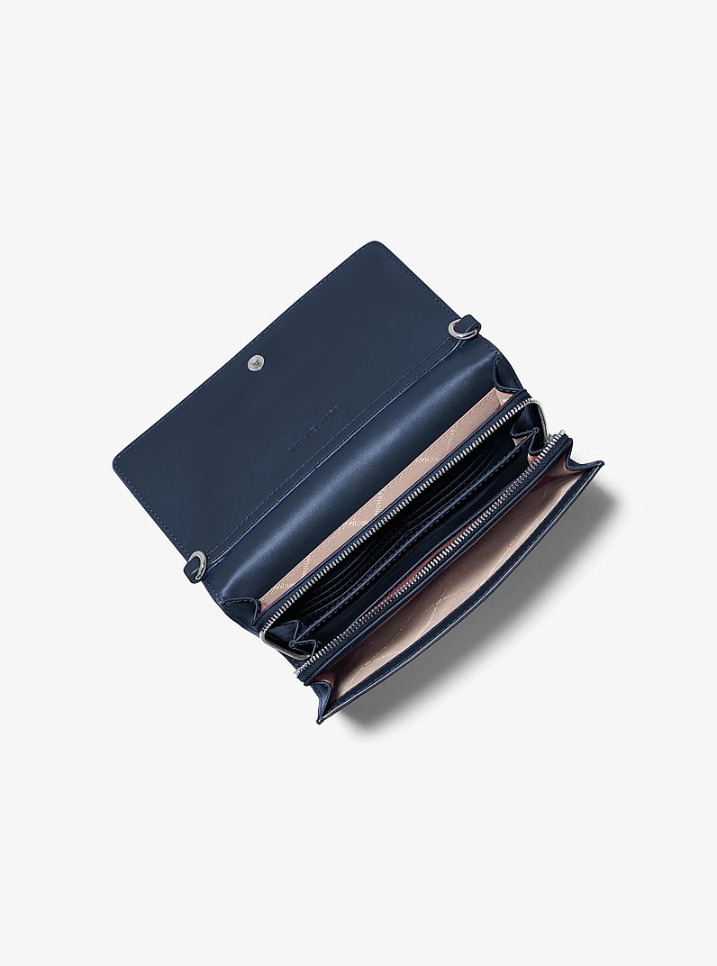 Jet Set Large Leather Crossbody Bag in NAVY | Michael Kors