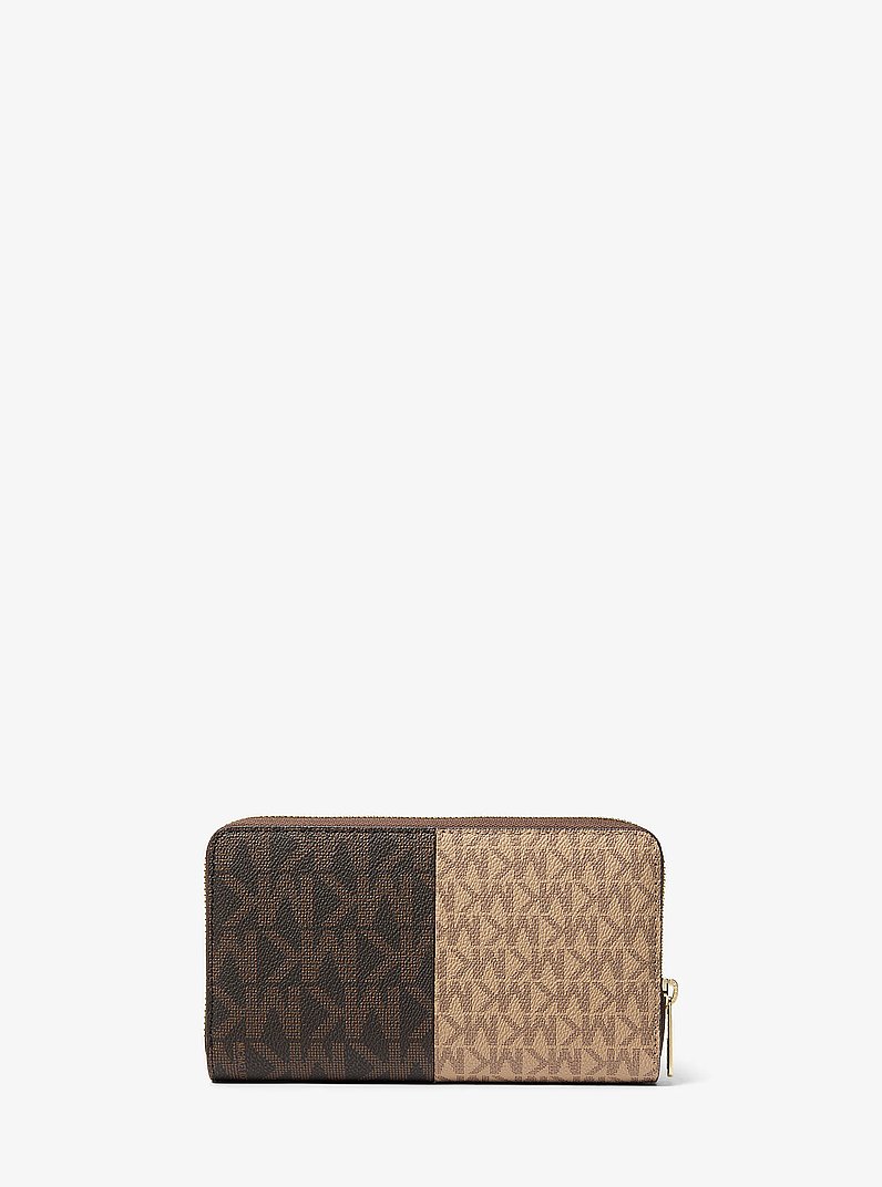 Jet Set Medium Two-Tone Signature Logo Wallet in BROWN MULTI | Michael Kors